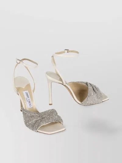 Jimmy Choo Rhinestone Square Toeline Stiletto Sandals In Neutrals