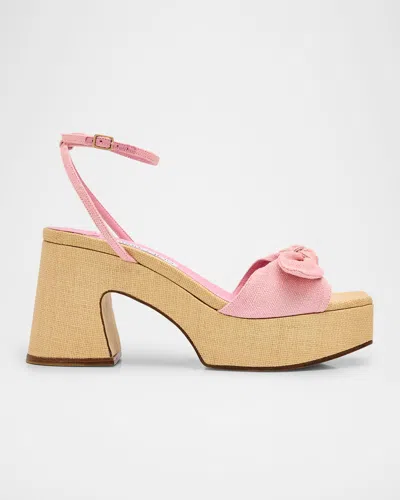 Jimmy Choo Ricia 95 Bicolor Raffia Platform Sandals In Linen Rose