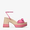 Jimmy Choo Womens Candy Pink/natural Ricia 95 Leather Platform Sandals Eur 37.5 / 4.5 Uk In Candy Pink/natural