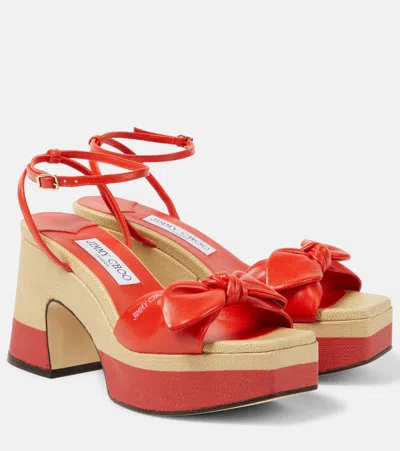 Jimmy Choo Ricia Knotted Bow Platform Sandals In Paprika/natural