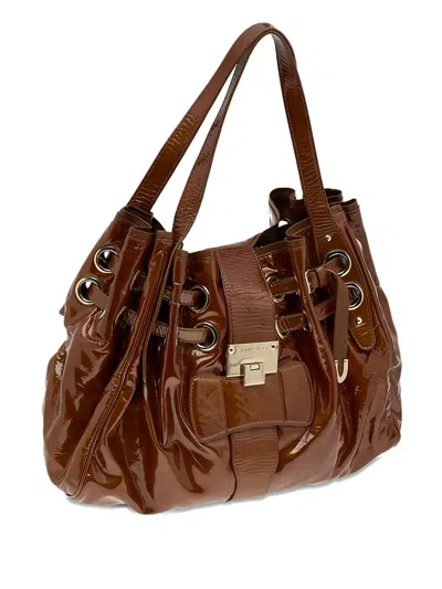 Pre-owned Jimmy Choo Riki Leather Shoulder Bag In Brown