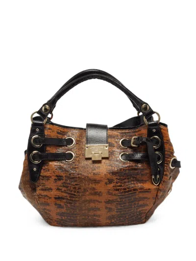 Pre-owned Jimmy Choo Riki Lizard-effect Handbag In Brown