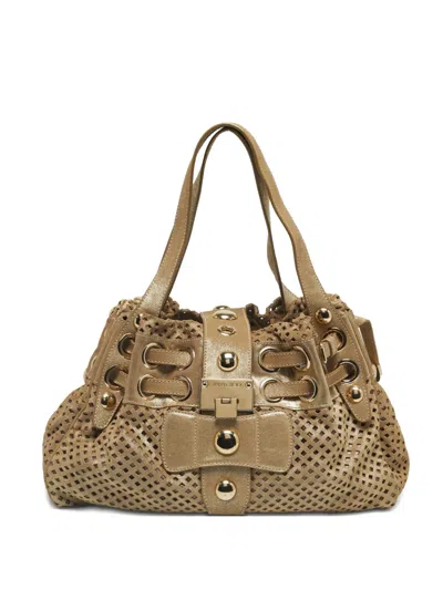 Pre-owned Jimmy Choo Riki Perforated Tote Bag In Gold