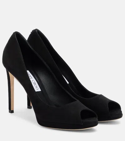Jimmy Choo Riya Suede Peep-toe Pumps In Black
