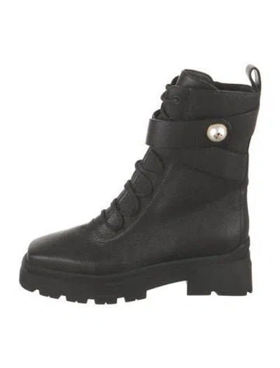 Pre-owned Jimmy Choo Rockstud Accents Leather Combat Boots In Black