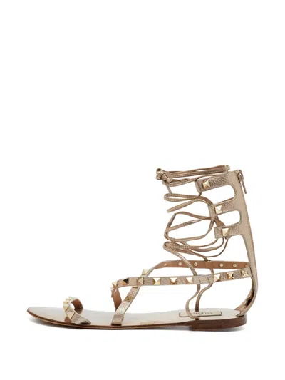 Pre-owned Jimmy Choo Rockstud Gladiator Sandals In Neutral