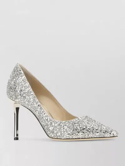 Jimmy Choo Roma 85 Pumps Leather Glitter Detail In Silver