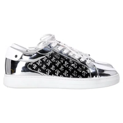 Jimmy Choo Rome/f Monogram Sneakers In Metallic Silver Leather