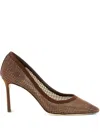 Jimmy Choo Mesh Pumps Pointed Toe Mid Heel Design In Brown