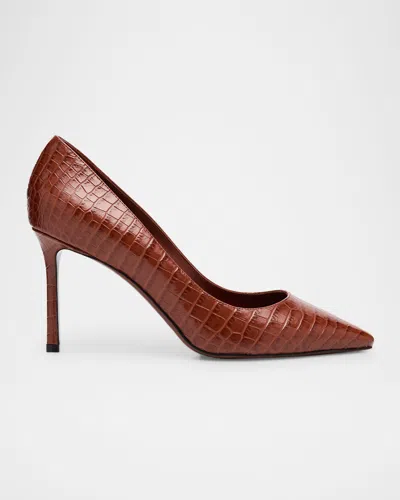 JIMMY CHOO ROMY 85 CROC-EMBOSSED LEATHER PUMPS