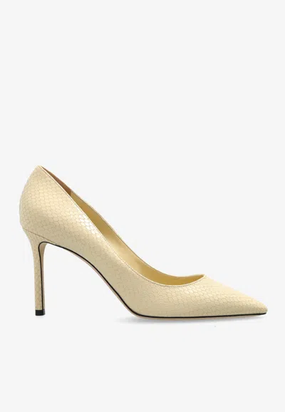 Jimmy Choo Romy 85 Elaphe Print Leather Pumps In Yellow