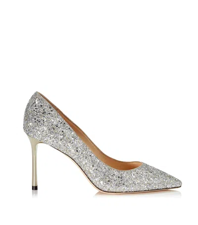 Jimmy Choo Romy 85 Glittered Pumps In Silver