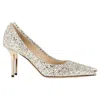 Jimmy Choo Romy 85 Glitter Pumps In Silver Leather In Neutral
