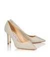 Jimmy Choo Romy 100 Glittered Leather Pumps In Silver