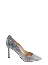 Jimmy Choo Silver And Blue Glitter Romy 85 Pumps In Silver