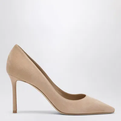 Jimmy Choo Romy 85 Light Beige Suede Pumps In Sand