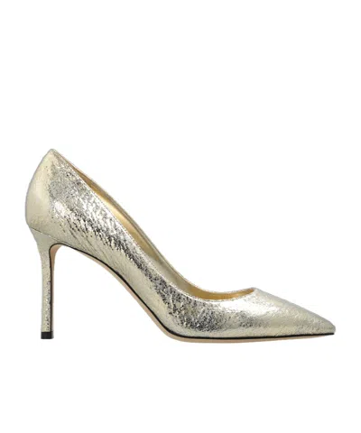 Jimmy Choo Romy 85 Metallic Pointed-toe Pumps In Nude