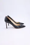 JIMMY CHOO ROMY 85 PUMP HEELS IN BLACK PATENT LEATHER
