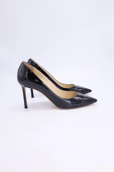 JIMMY CHOO ROMY 85 PUMP HEELS IN BLACK PATENT LEATHER