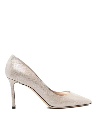 JIMMY CHOO ROMY 85 PUMPS IN LAM FABRIC