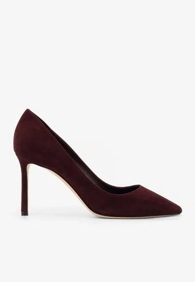 JIMMY CHOO ROMY 85 SUEDE PUMPS