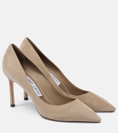 Jimmy Choo Romy 85 Suede Pumps In Beige
