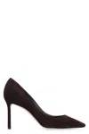 Jimmy Choo Romy 85 Spitze Pumps Aus Schwarzem Leder Mit Eidechsen-print In Brown