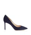 Jimmy Choo Romy 85 Spitze Pumps Aus Schwarzem Leder Mit Eidechsen-print In Navy