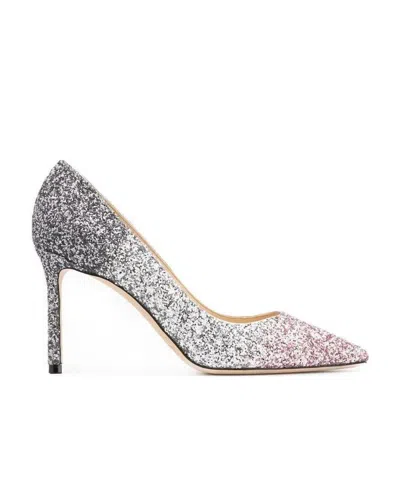 Jimmy Choo Romy 85mm Glitter-embellished Pumps In Gray