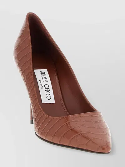 Jimmy Choo 85mm Romy Crocodile-effect Pointed-toe Pumps In Brown