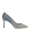 Jimmy Choo Silver And Blue Glitter Romy 85 Pumps In Gray