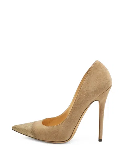 Pre-owned Jimmy Choo Romy Embossed-suede Pumps In Neutrals