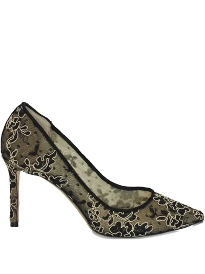 Pre-owned Jimmy Choo Romy Floral-lace Pumps In Black