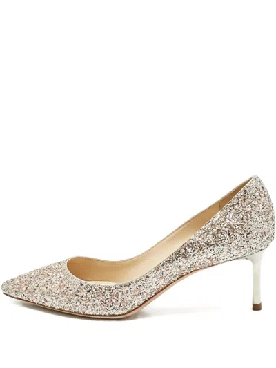 Pre-owned Jimmy Choo Romy Glitter-detail Pointed-toe Pumps In Neutral