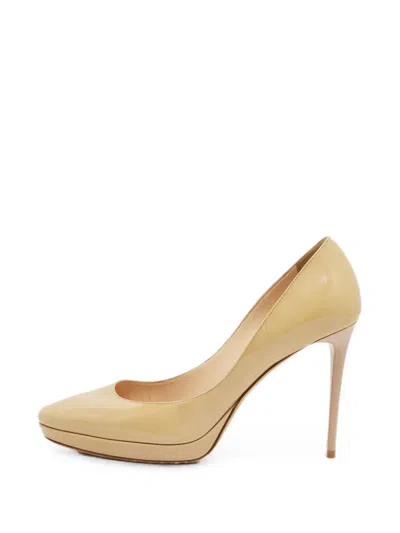 Pre-owned Jimmy Choo Romy Patent-leather Pumps In Neutrals