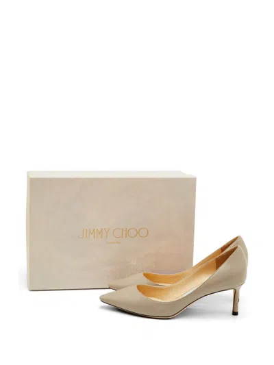 Pre-owned Jimmy Choo Romy Pointed-toe Leather Heeled Pumps In Gray