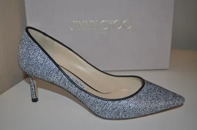 Pre-owned Jimmy Choo Romy Pointy Toe Pump Heel Shoes Chalk Graphic Woven Raffia 36.5 - 6 In White