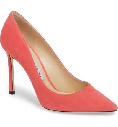 Pre-owned Jimmy Choo Romy Pointy Toe Pump Heel Shoes Flamingo Pink Suede 37.5 - 7
