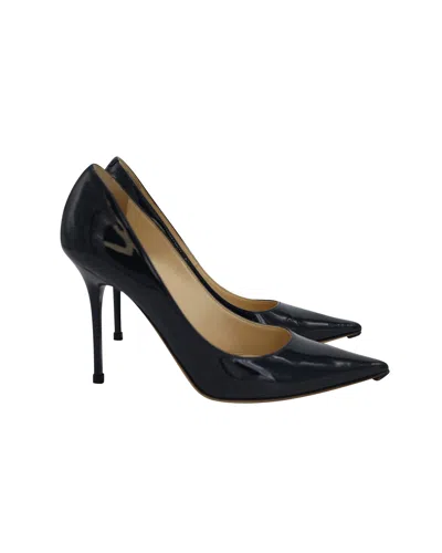 Jimmy Choo Romy Pointy Toe Pumps In Navy Patent Leather In Black