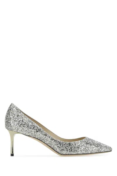 Jimmy Choo Romy Glitter-effect Pumps In Silver