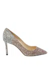 Jimmy Choo Romy Multicolor Pumps With All-over Glitters In Fabric And Leather Woman In Gold