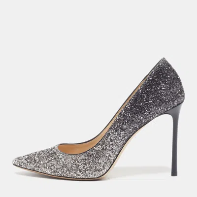 Pre-owned Jimmy Choo Romy Size 39 Silver/black Glitter Pumps