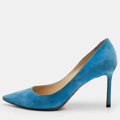 Pre-owned Jimmy Choo Romy Size 39.5 Blue Suede Pointed Toe Pumps
