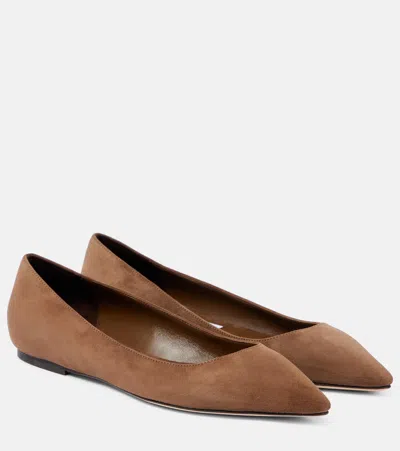 Jimmy Choo Romy Suede Point-toe Flats In Brown