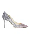 Jimmy Choo Multicolor Glitter Fabric Romy 85 Pumps In Silver