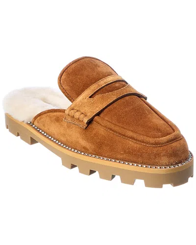 Jimmy Choo Ronnie Suede & Shearling Mule In Beige