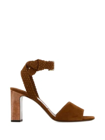 Jimmy Choo Rori Braided Buckle Suede Sandals In Brown