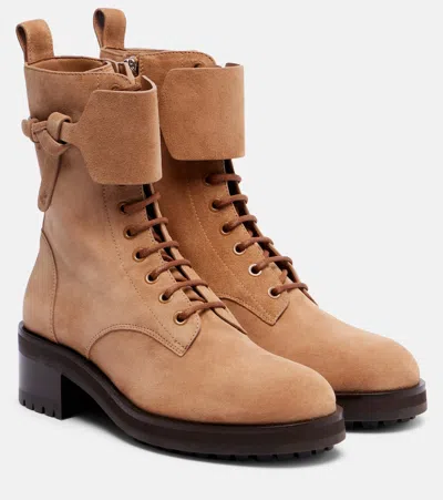 Jimmy Choo Rosabel Knotted Suede Combat Boots In Brown