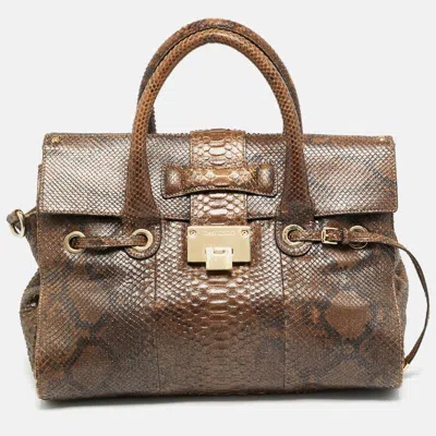Pre-owned Jimmy Choo Rosalie Brown Glitter Python Satchel