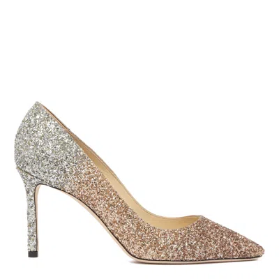 Jimmy Choo Rose Gold Goat Heel Shoes In Multi
